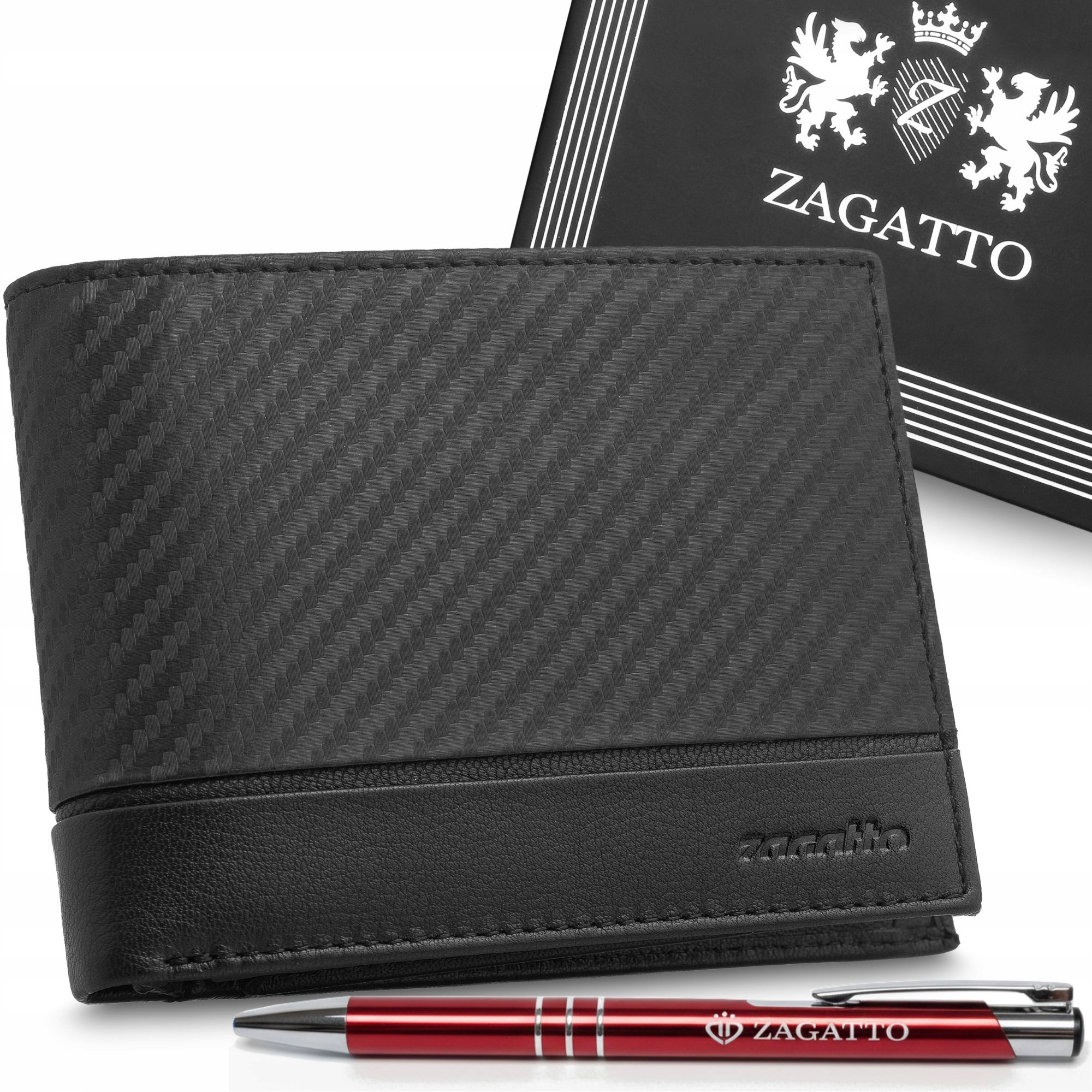 Portfel męski skórzany czarny poziomy skóra naturalna ochrona Rfid Zagatto