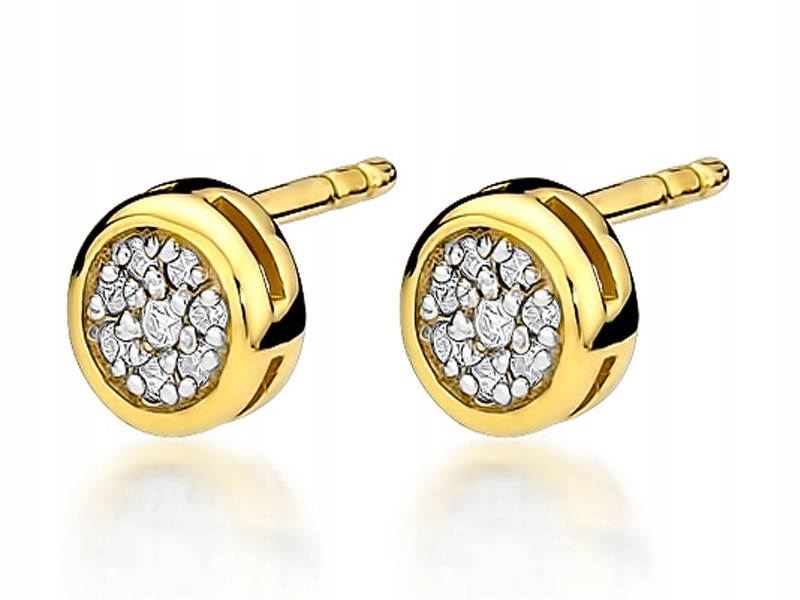 Zlaté náušnice 585 Kulaté S Brilianty 1,30 g s diamanty na tyčince, módní
