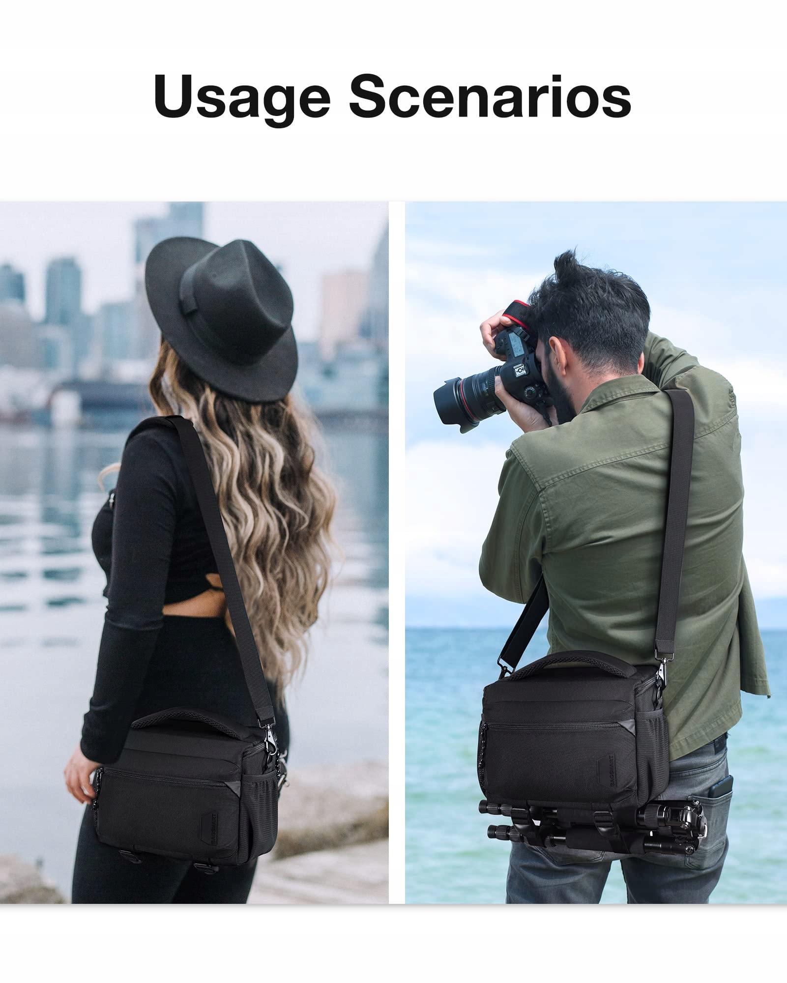 BAGSMART Torba Na Aparat DSLR Wodoodporna Z Pokrowcem Na Deszcz Czarna — miniatura 6