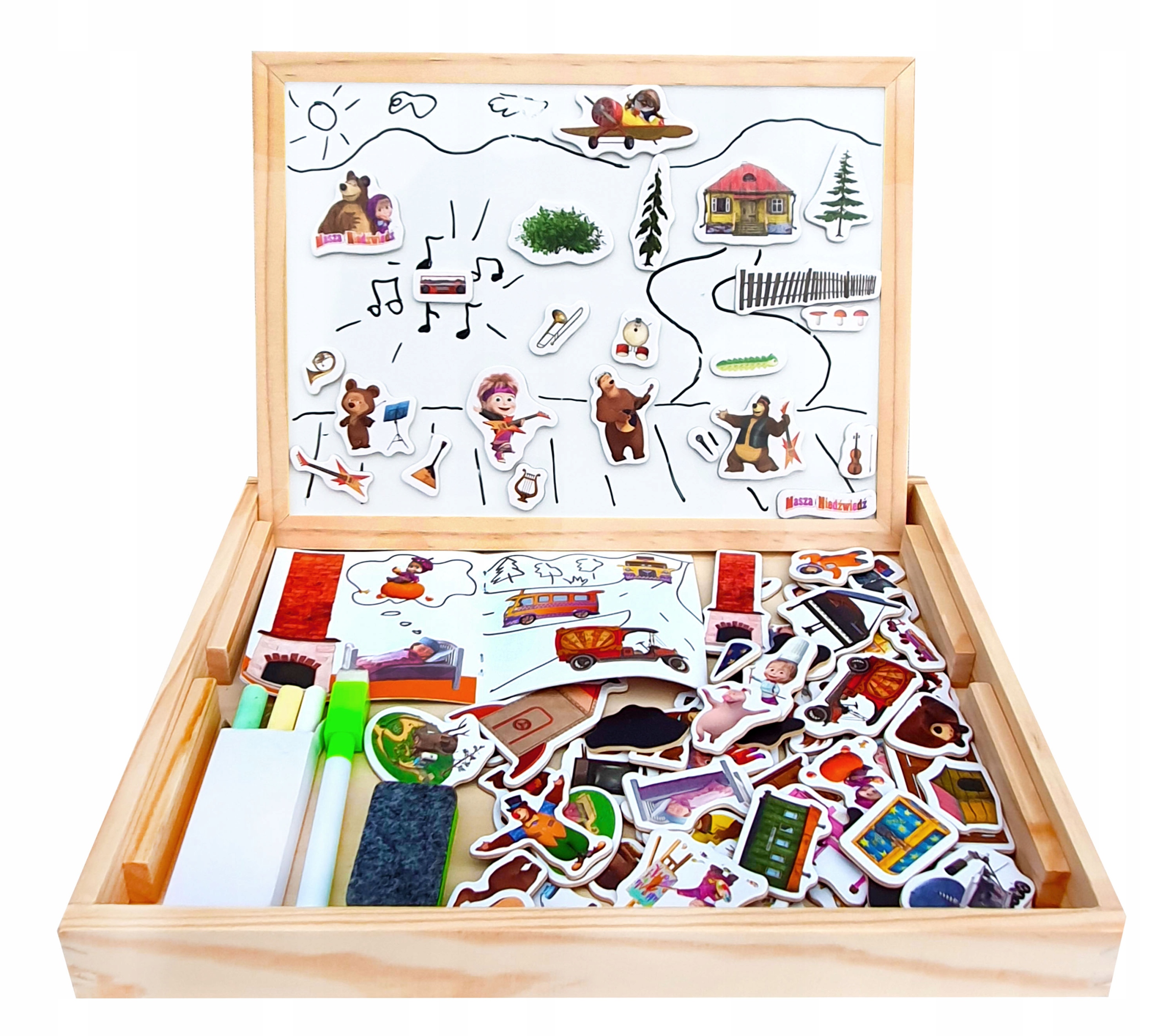 TABLICA MAGNETYCZNA EDUKACYJNA DREWNIANA WIELOFUNKCYJNA MASZA I NIEDŹWIEDŹ EAN (GTIN) 5907757075297