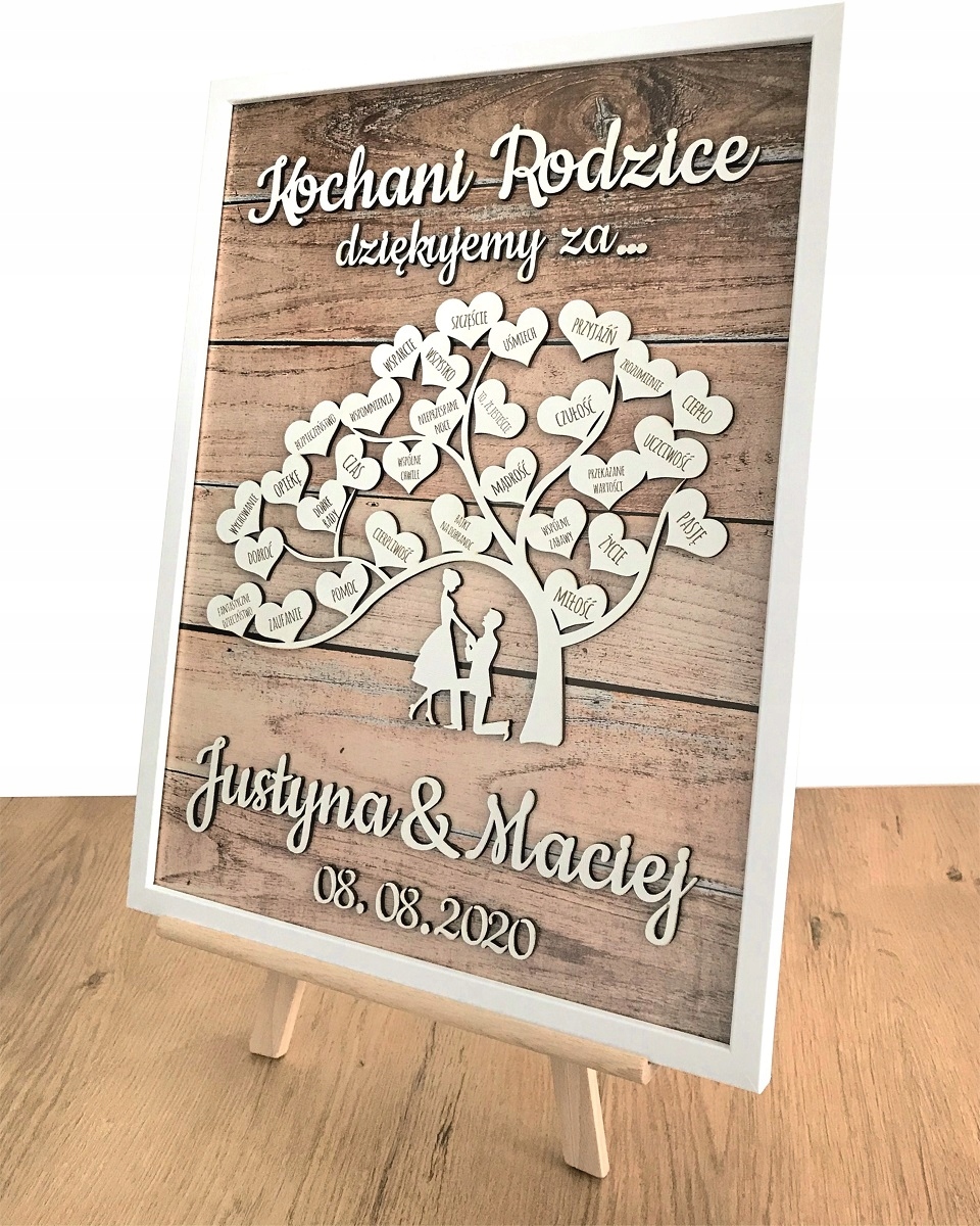 PODZIĘKOWANIE DLA RODZICÓW NA ŚLUB WESELE PREZENT MAMY TATY PAMIĄTKA DUŻA Kolor dominujący biały