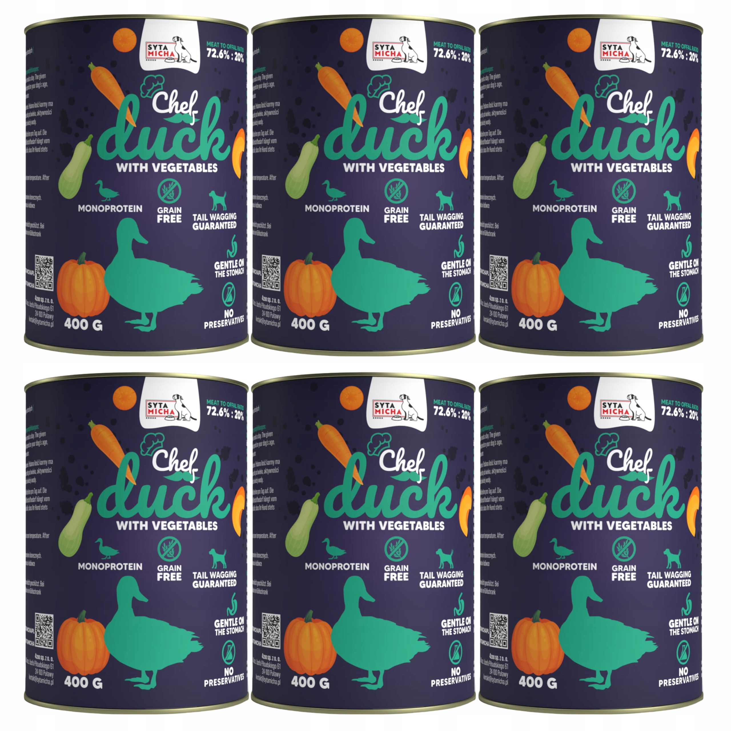 Levně Syta Micha Chef krmivo pro psy kachna se zeleninou 6 x 400 g