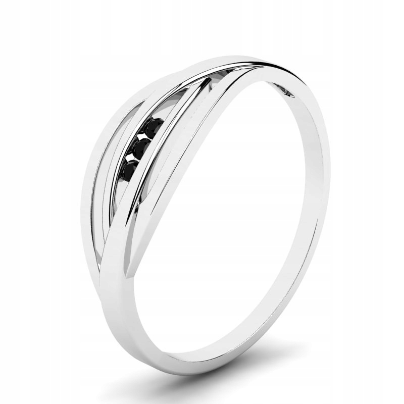 

Pierścionek Z Białego Złota Trzy Czarne Cyrkonie