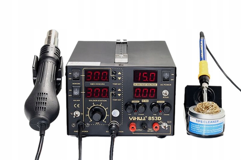 Pájecí stanice HotAir 853D 5A Kolbová Yihua 800W napájecí zdroj 3v1