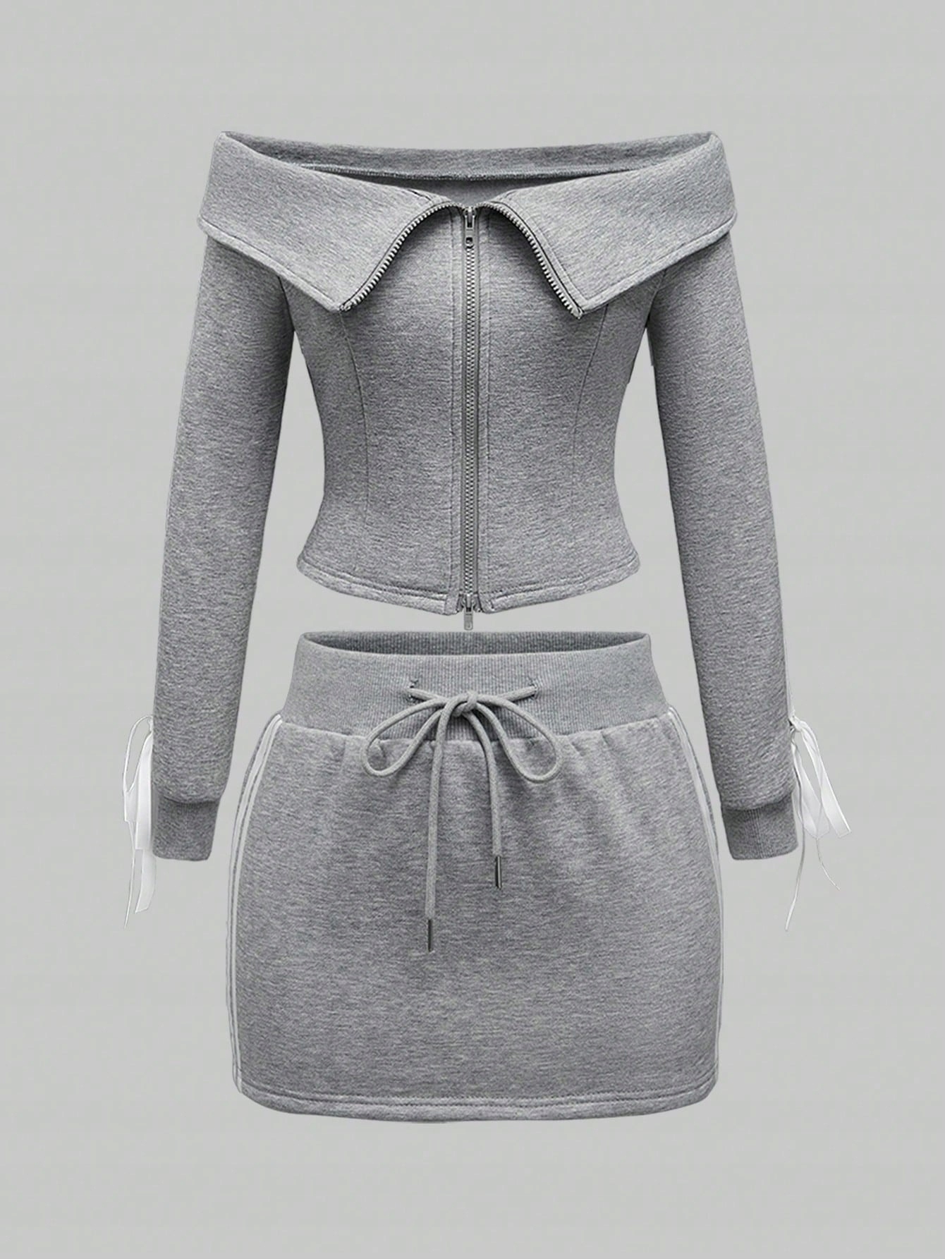 Dámská Zateplená Tepláková Souprava S Lampasy Šedá Casual Romwe XL 42