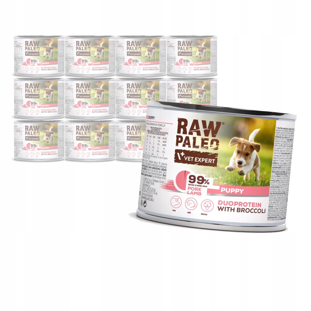 Levně Raw Paleo Puppy Duo 12x200g Vlhké Krmivo pro štěňata Vepřové jehněčí maso