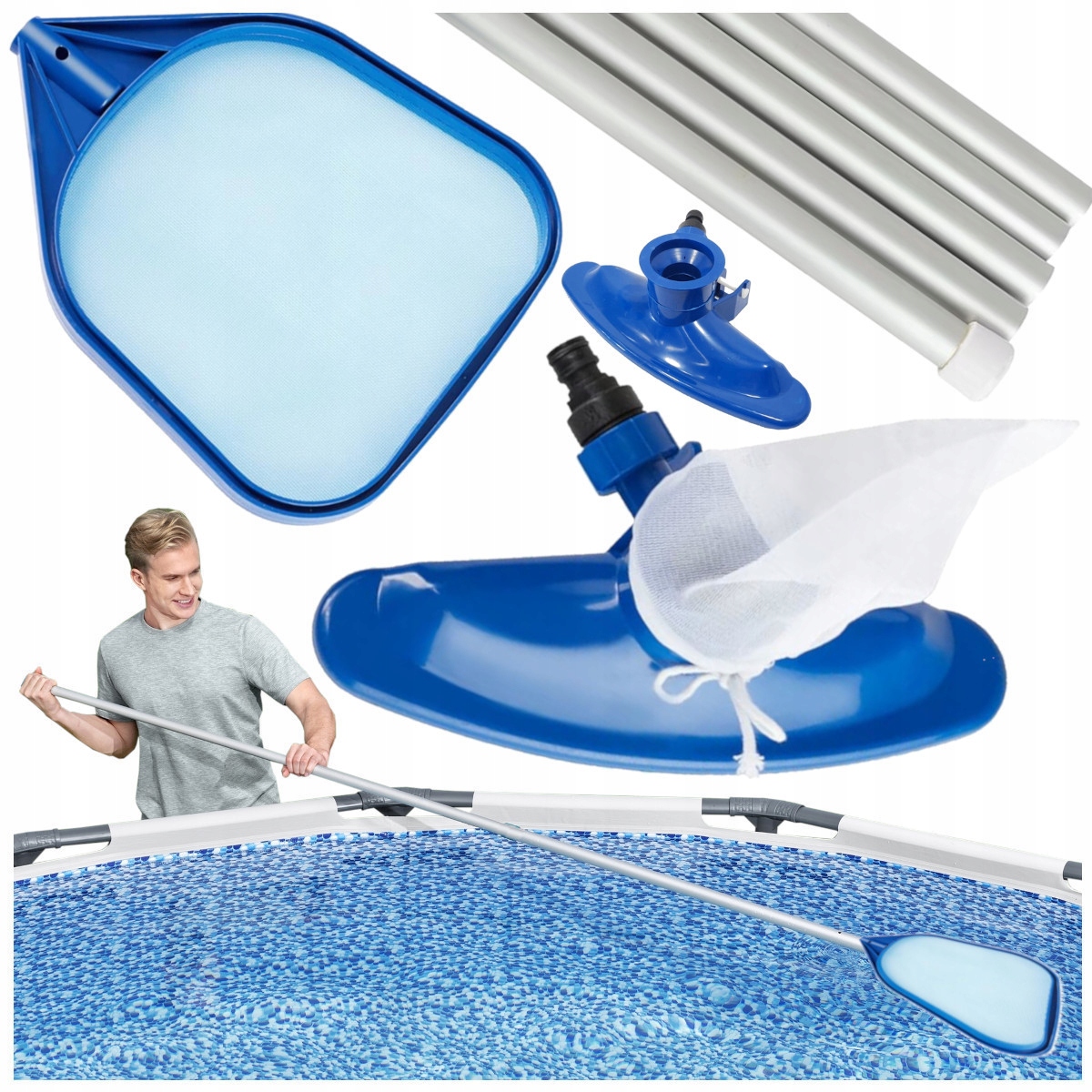 Sada Na Čištění Bazénu Kartáč Vysavač bazénová Síťka Na Hůl