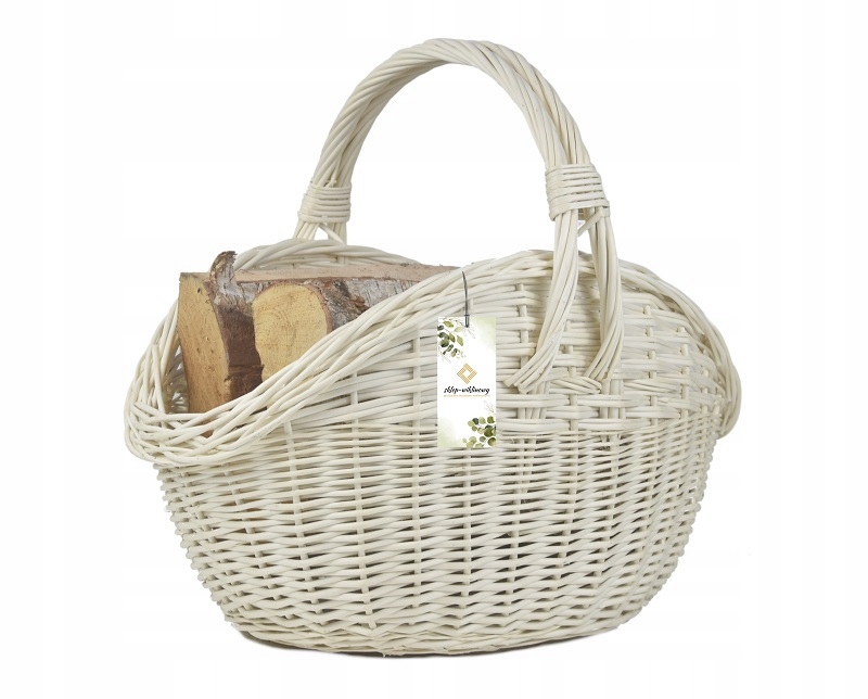 Proutěný košík na dřevo do krbu Bílý XL