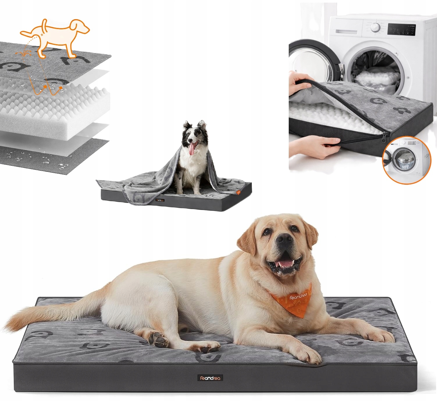 Ortopedyczne Legowisko Dla Psa XXL Wodoodporne Szare 120x74x10 cm Feandrea