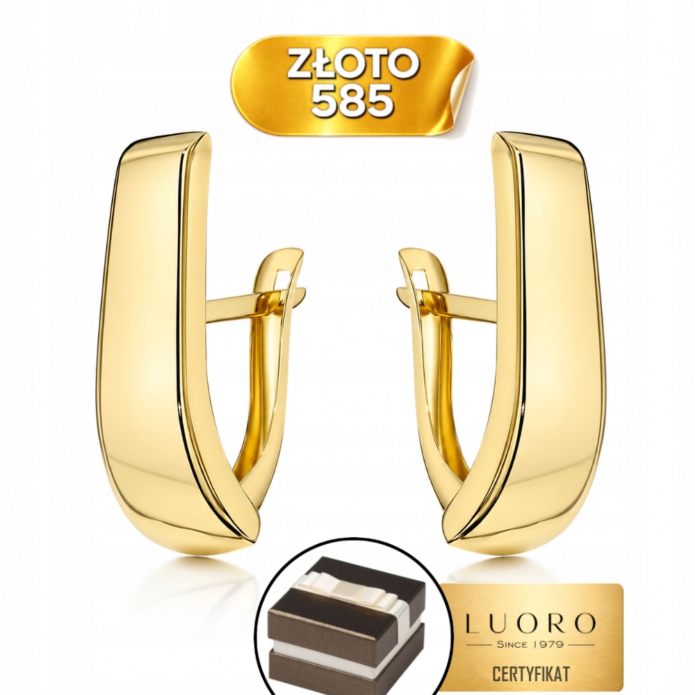 Náušnice Zlaté 585 14K Obdélníkové Prodloužené, Hladké, Elegantní