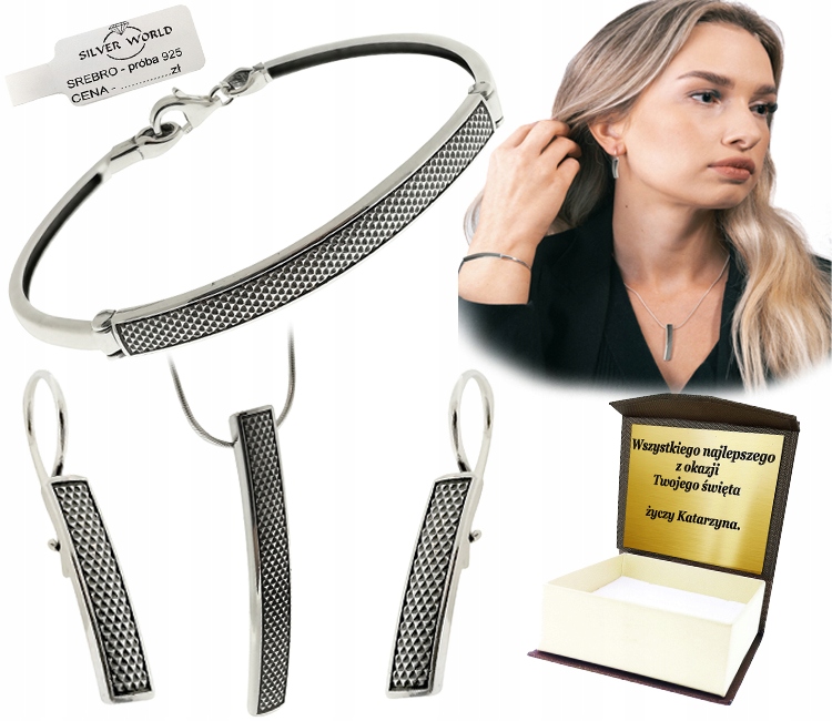 Sada Stříbrných Dámských Šperků 925 Oxida Gravírování Bonus Stříbro 925