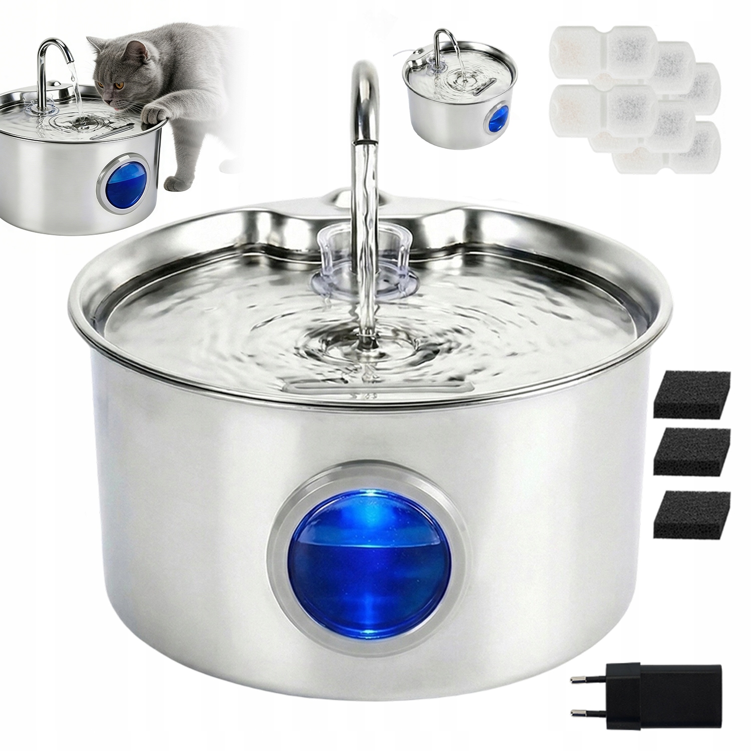 Automatyczne Poidełko Dla Kota Psa Ze Stali Nierdzewnej 2.6L Filtracja
