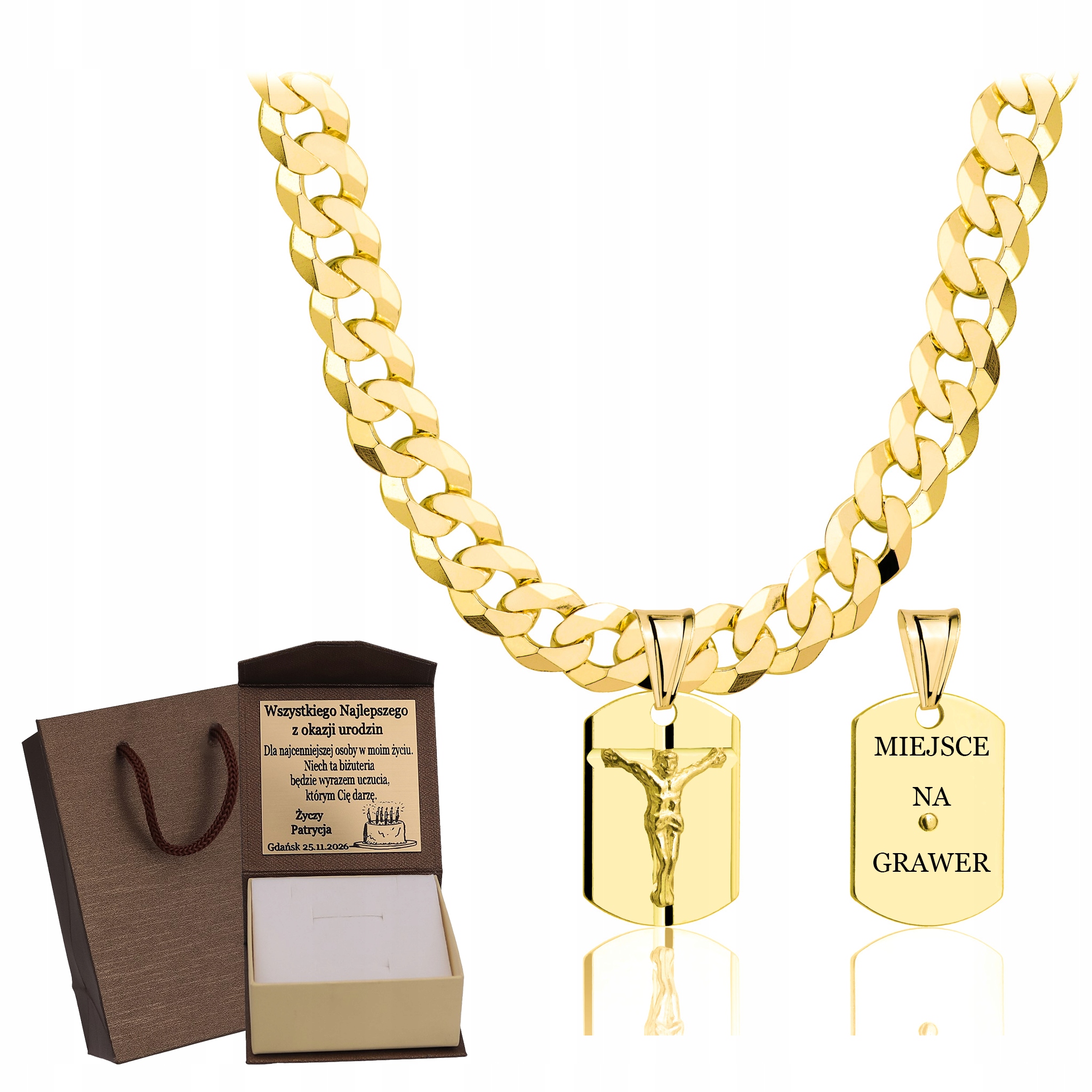 Zlatý Plný Řetízek Pánský Pancr S Medailonem Pr 925 585 Gravírování Bonus