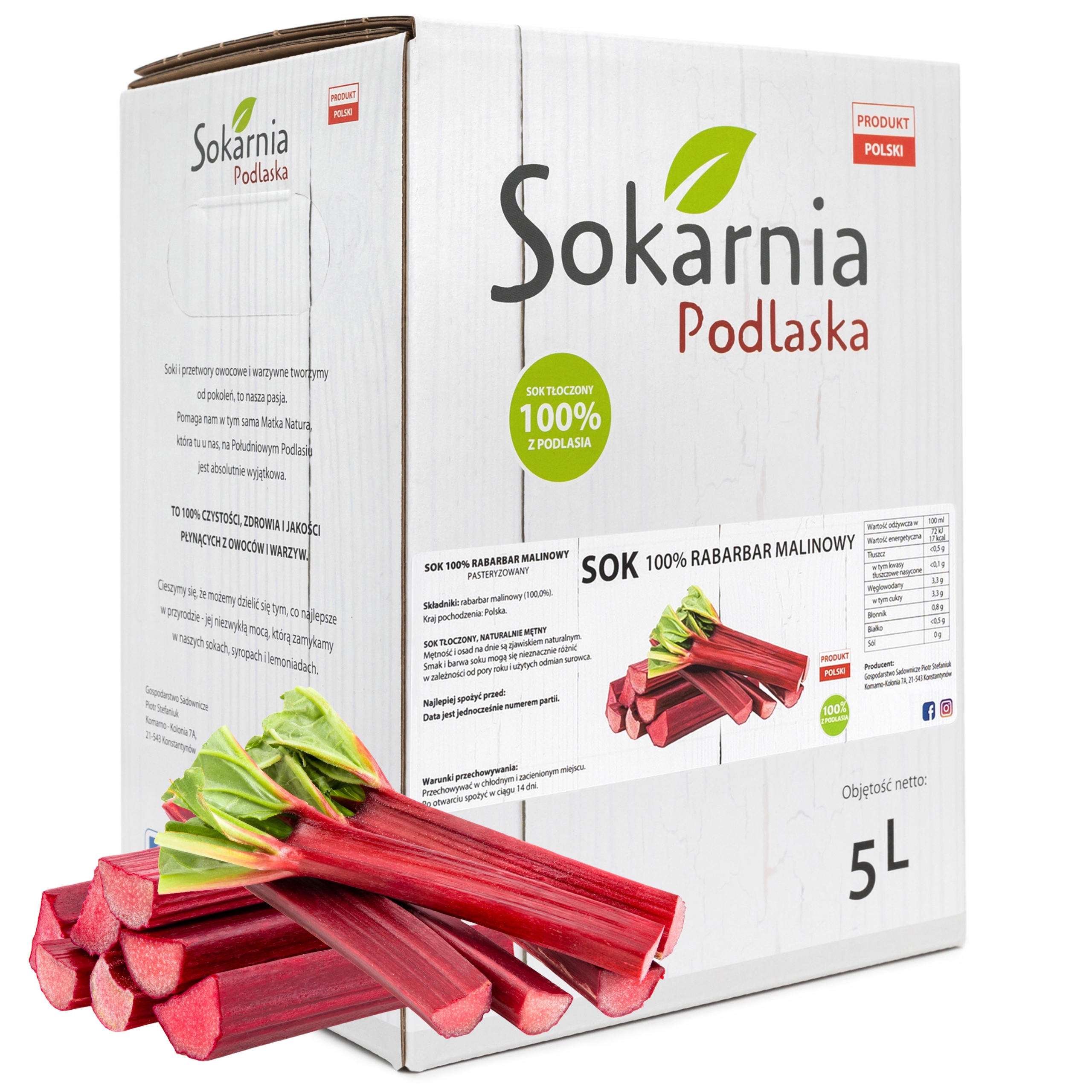 Sok 5l Rabarbar 100% Naturalny Smak Źródło Witaminy Błonnika Pokarmowego