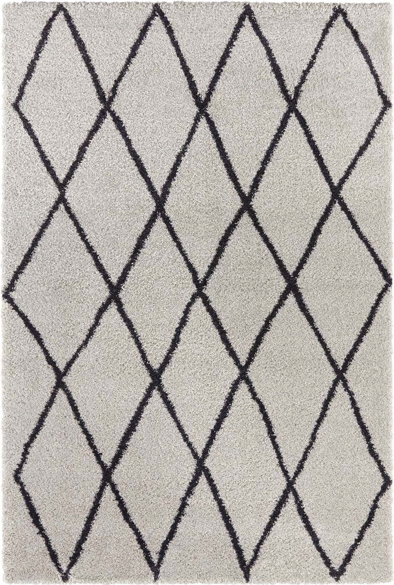 Šedo-čierny hrubý shaggy koberec do obývačky, boho vzor 120 x 170 cm