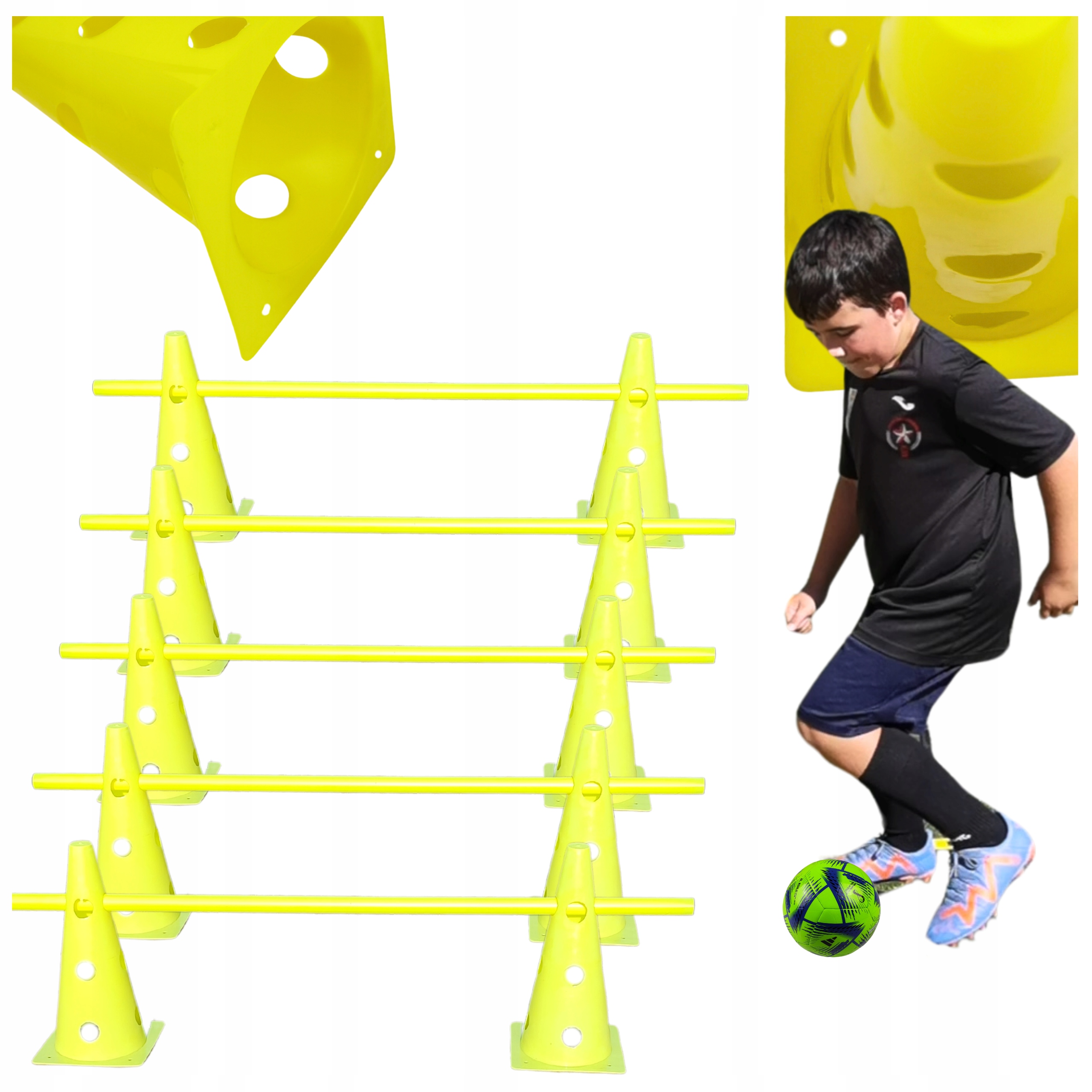 Treningowy komplet dla Piłkarza Sportowca 10 pachołków 5 tyczek lasek