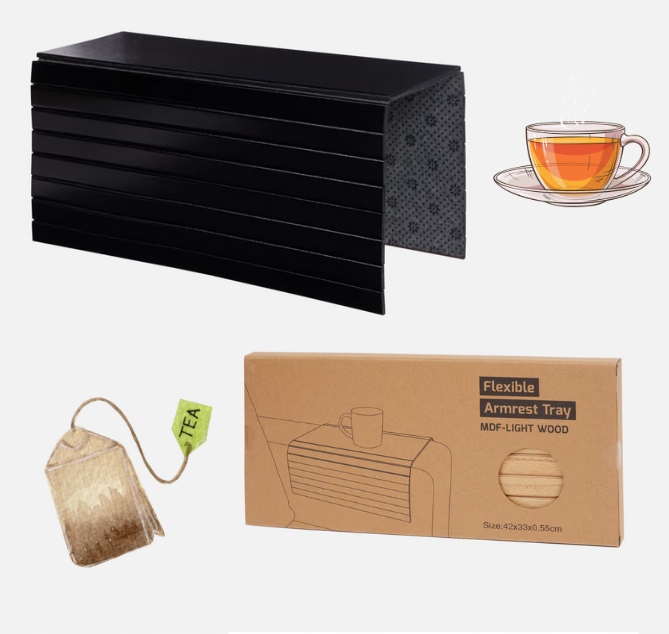 DREWNIANA ELASTYCZNA TACA BAMBUSOWA NA PODŁOKIETNIKI SOFY KANAPY 42 x 33 cm