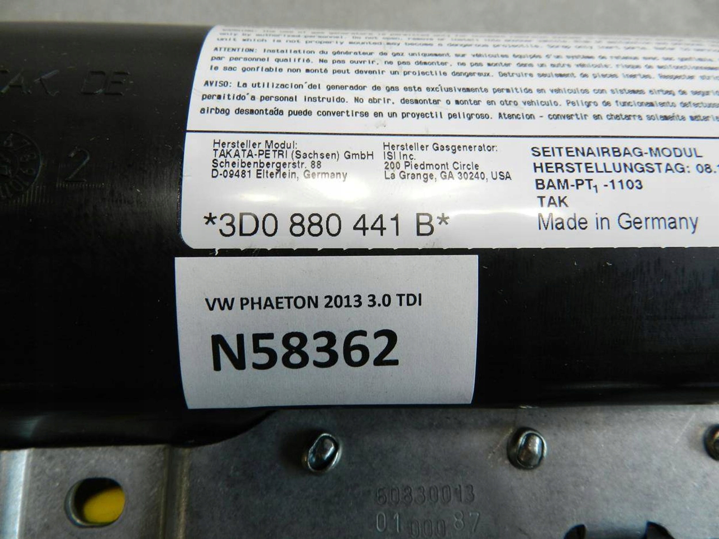 Volkswagen Phaeton Airbag powietrzna Seitlich SITZ 3D0880441B