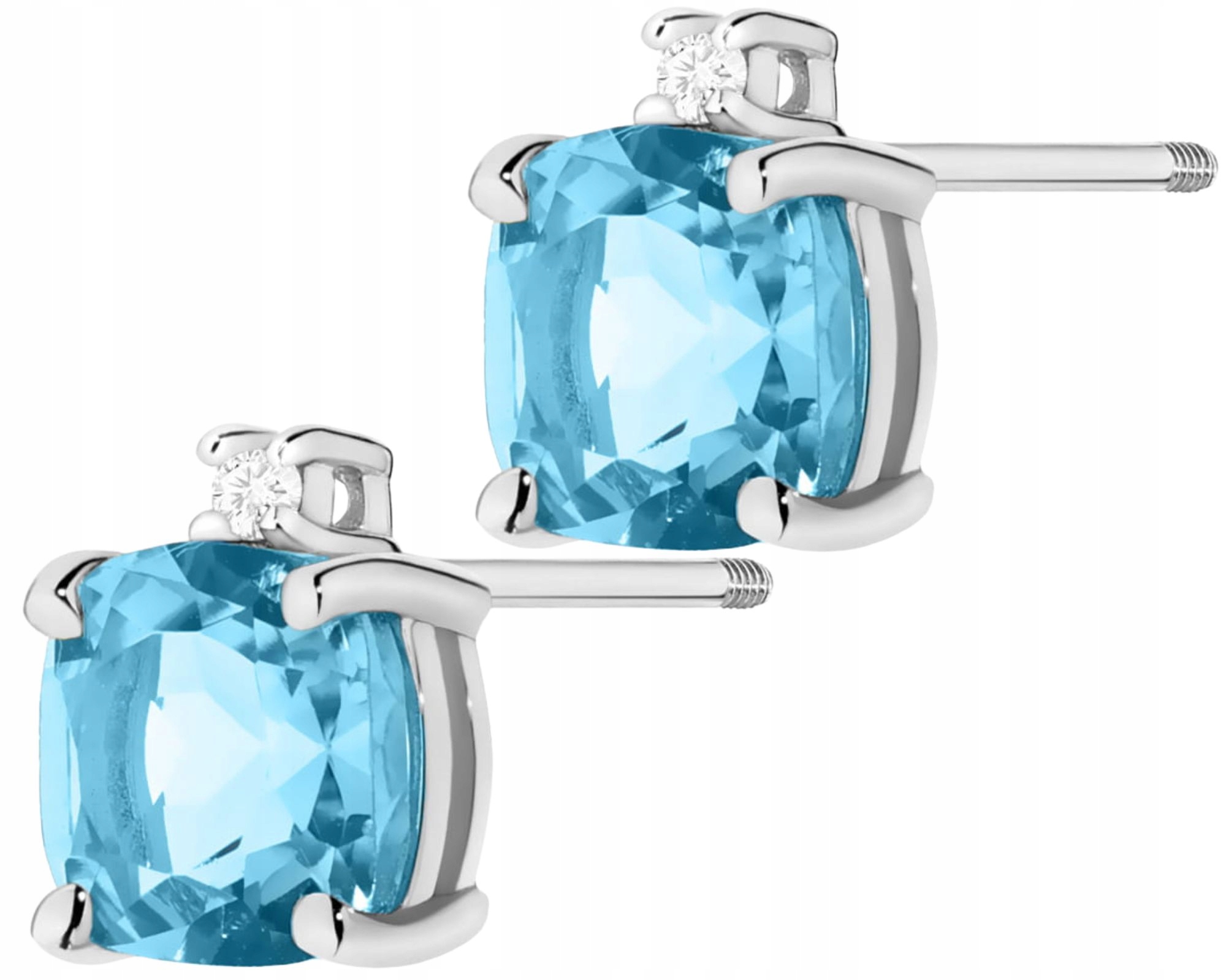 Bílé Zlato Náušnice Topazy Brilianty Šroubovací Tyčinka Zlato 585 Dárek