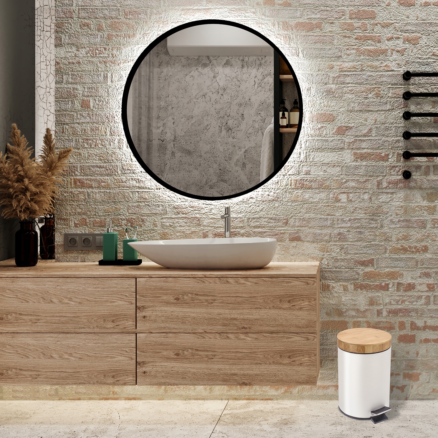 KOSZ NA ŚMIECI łazienkowy metal BAMBUS pedał 3L Marka Jumi