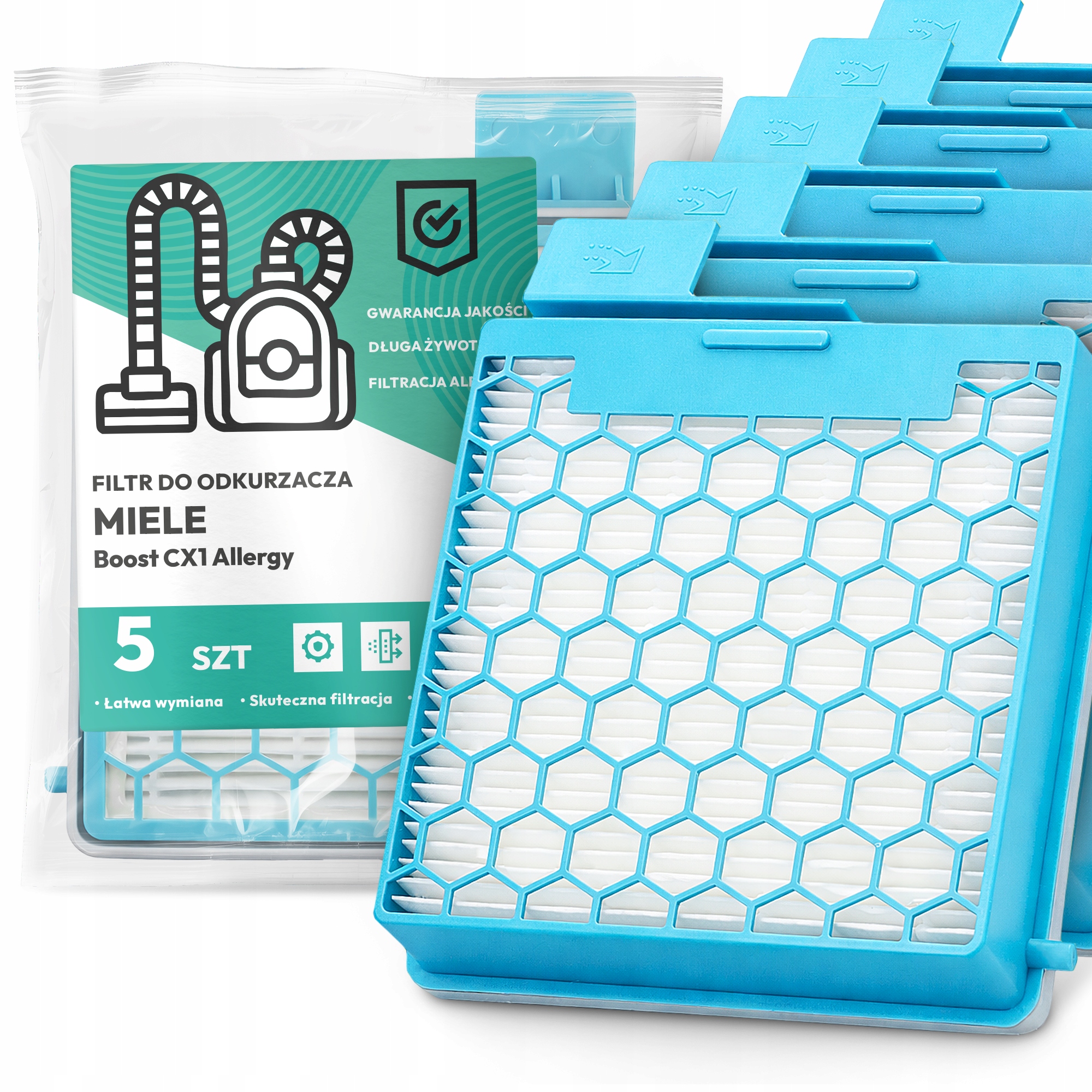 5 x Vzduchový Filtr pro vysavač Miele Boost CX1 Allergy Hepa Em-w