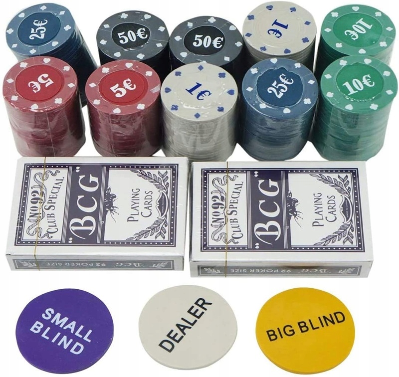 Zestaw do Pokera BlackJack Texas Hold’em 200 Żetonów 2 Talie Gra Karty Mata Wiek gracza 18+