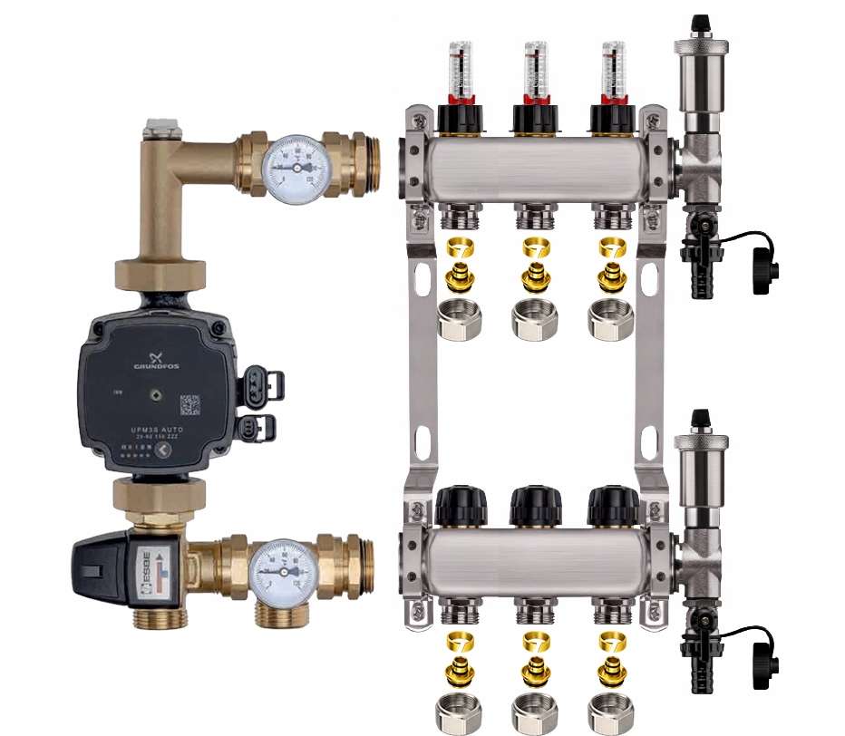 Rozdělovač pro podlahu 3 sekce nerezový pro vytápění Čerpadlo Pex