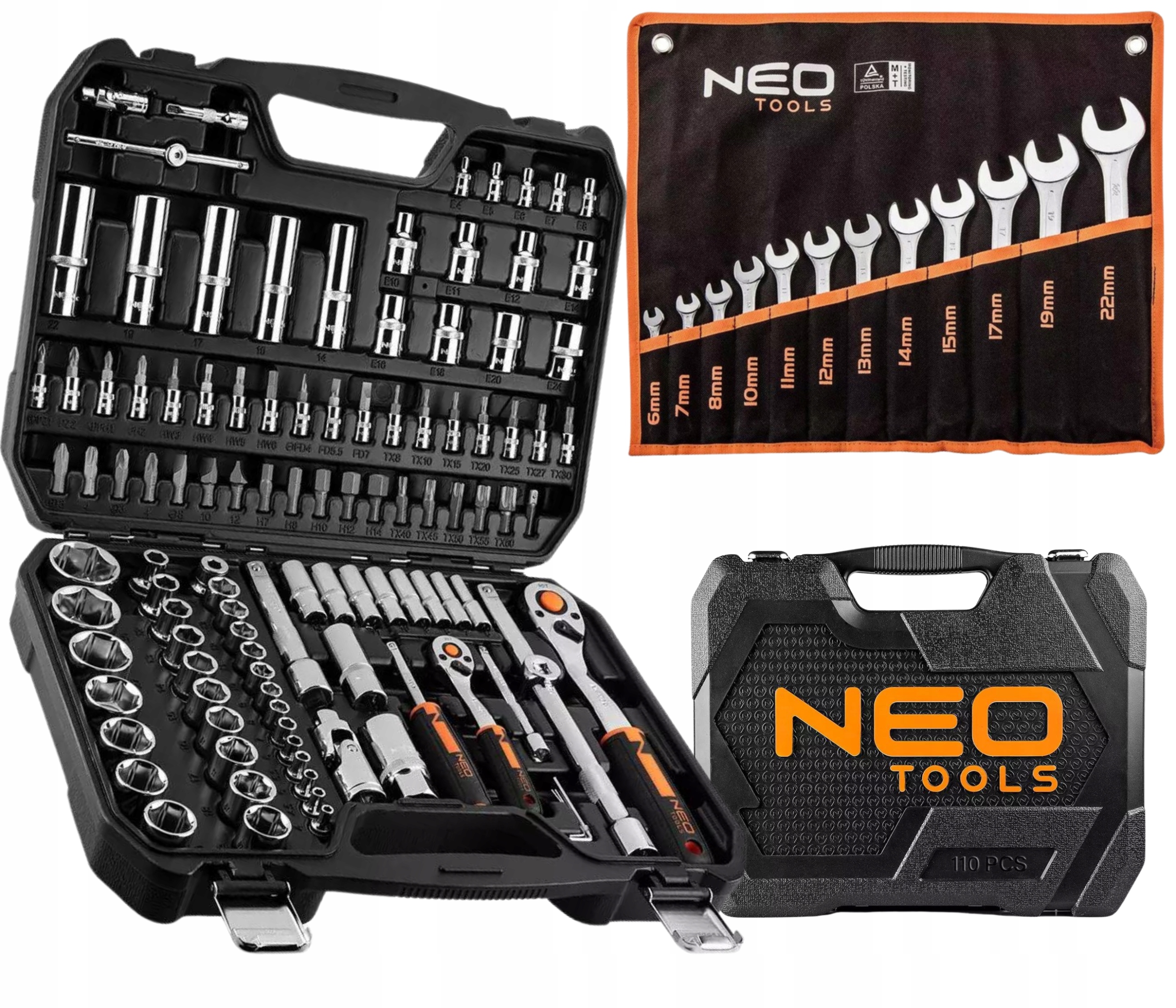 Nástrčné Kľúče Neo 110 ks v puzdre 1/4 1/2 hárok vidlicových kľúčov