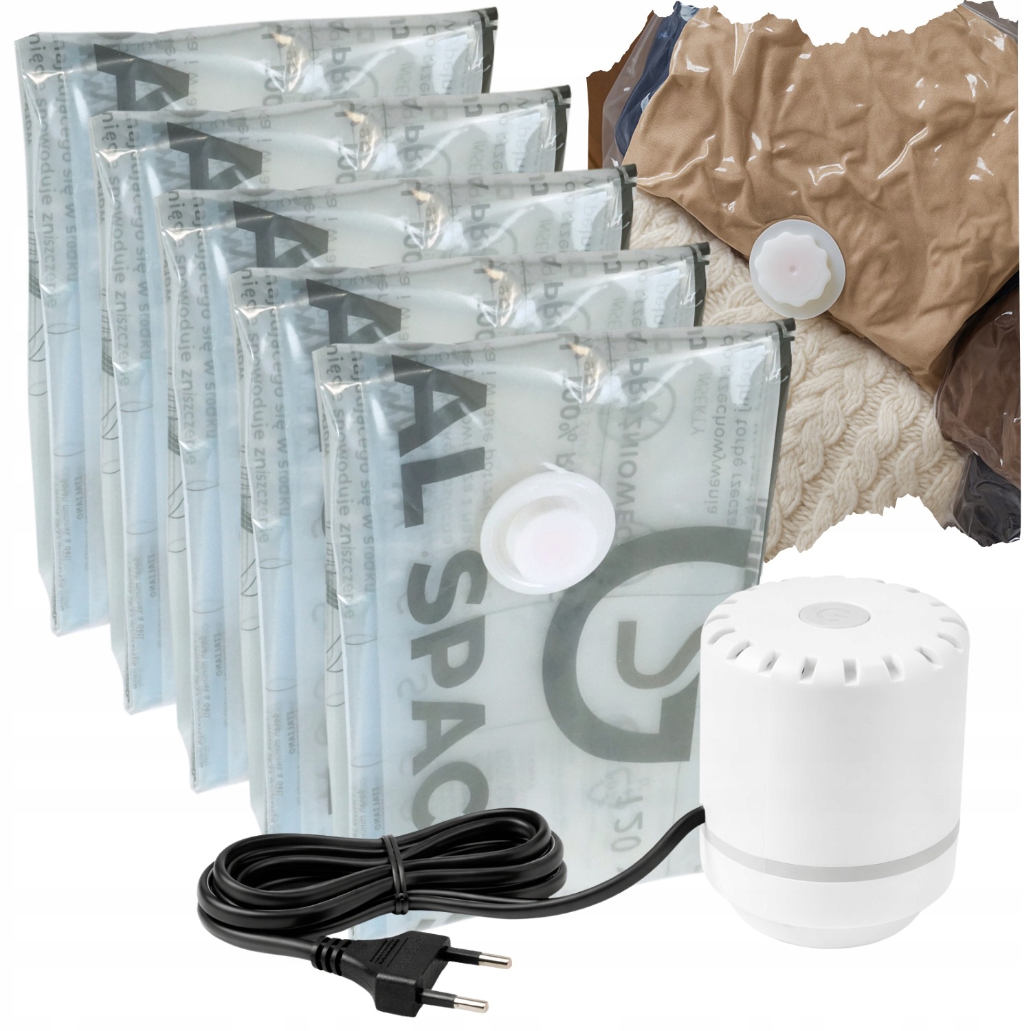 Vákuový Pytel 5 kusů 120 x 80 elektrická pumpa na oblečení, povlečení