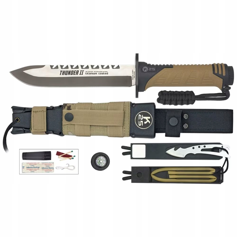Nůž K25 32133 Thunder II coyote, prak, příslušenství, titanová povrchová úprava