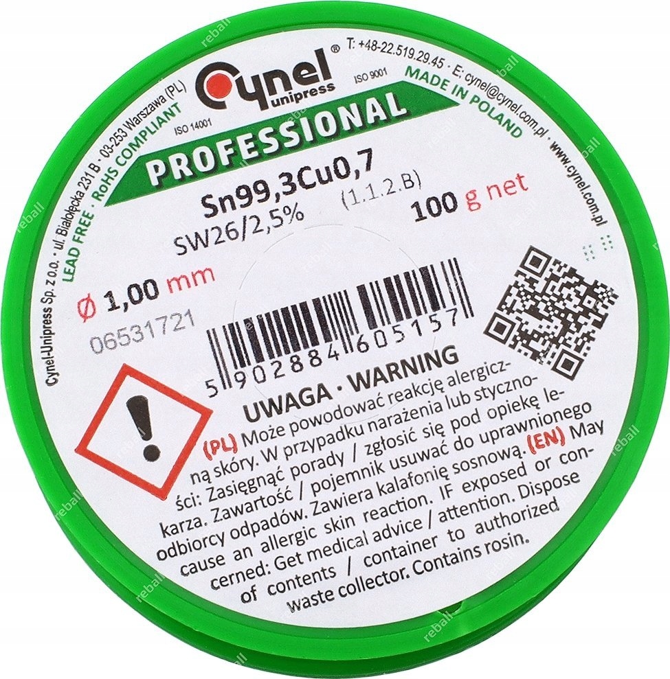 Cyna Cynel 1 mm 100 g bezołowiowa