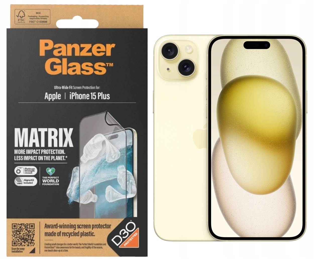 Tvrzené Sklo Ultra-Wide Fit Matrix D30 PanzerGlass pro iPhone 15+ 6,7"