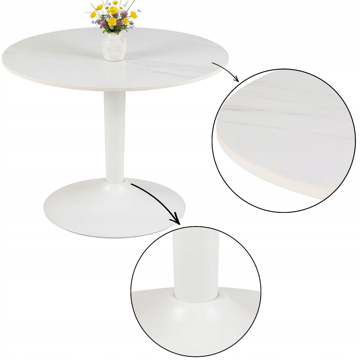 Okrúhly Konferenčný Stolík Keramický do obývačky s imitáciou bieleho mramoru 60x45 cm