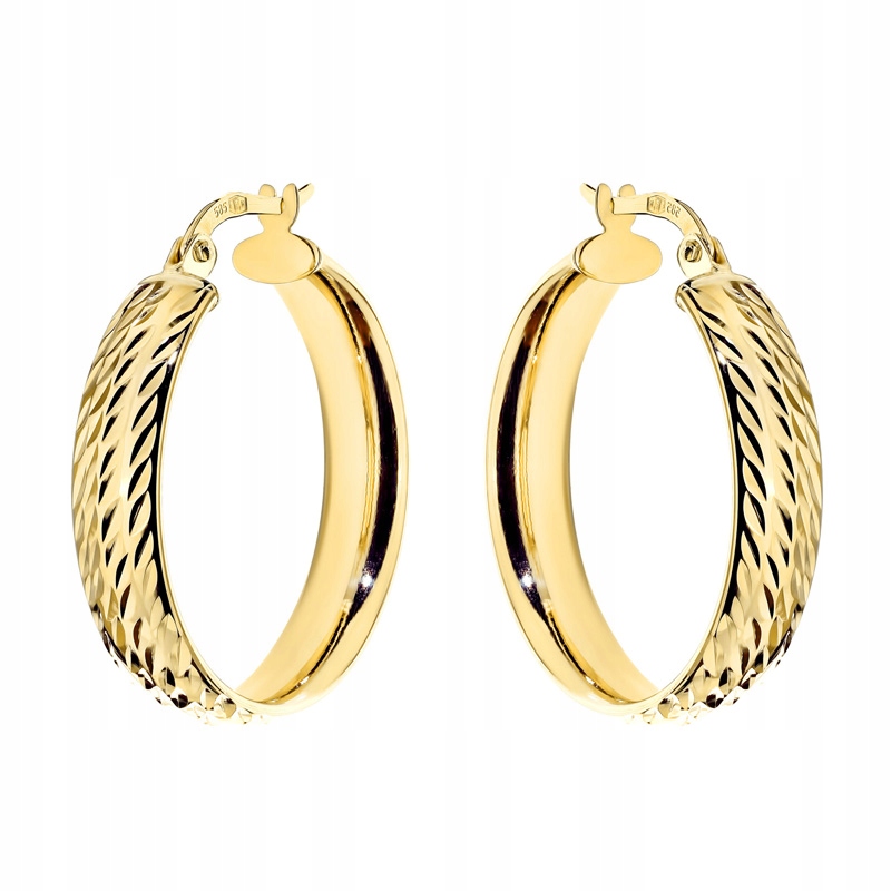 Zlaté Náušnice Dámské anglické pr. 585 Diamantová kolečka Kolečka 25mm 14k