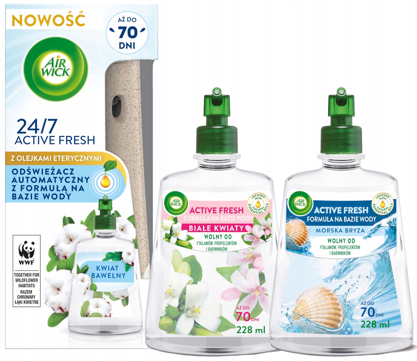 Levně Sada Air Wick Active Fresh Osvěžovač Bavlníkový květ difuzér 3 náplně