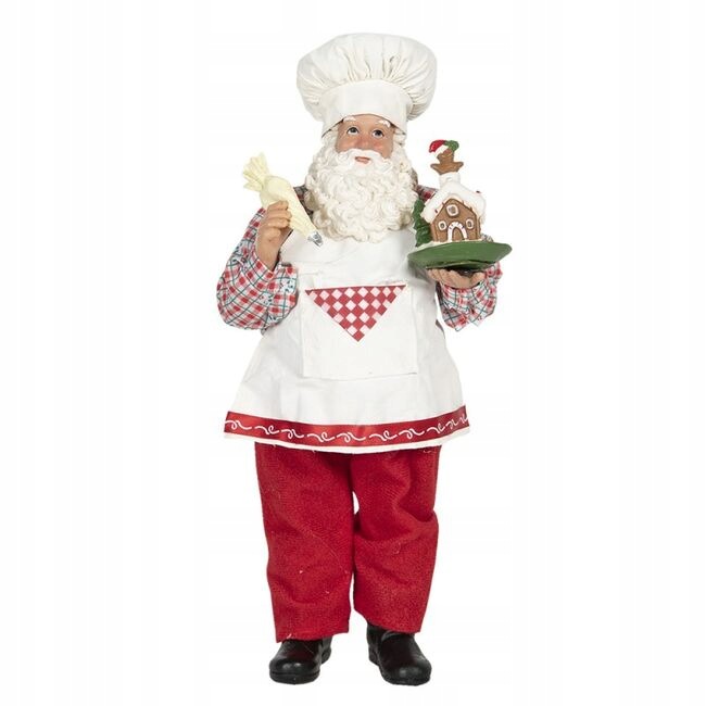 Clayre & Eef Vánoční dekorace Santa cukrář s perníkovou chaloupkou, 28 cm