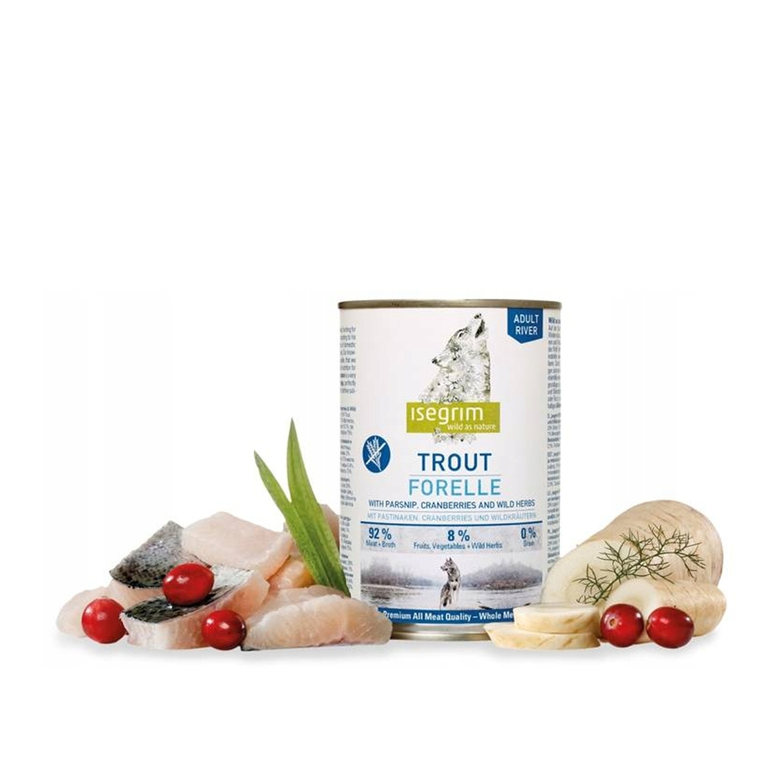 Levně Isegrim Premium konzerva Vlhké krmivo s pstruhem pastinák 12x400g