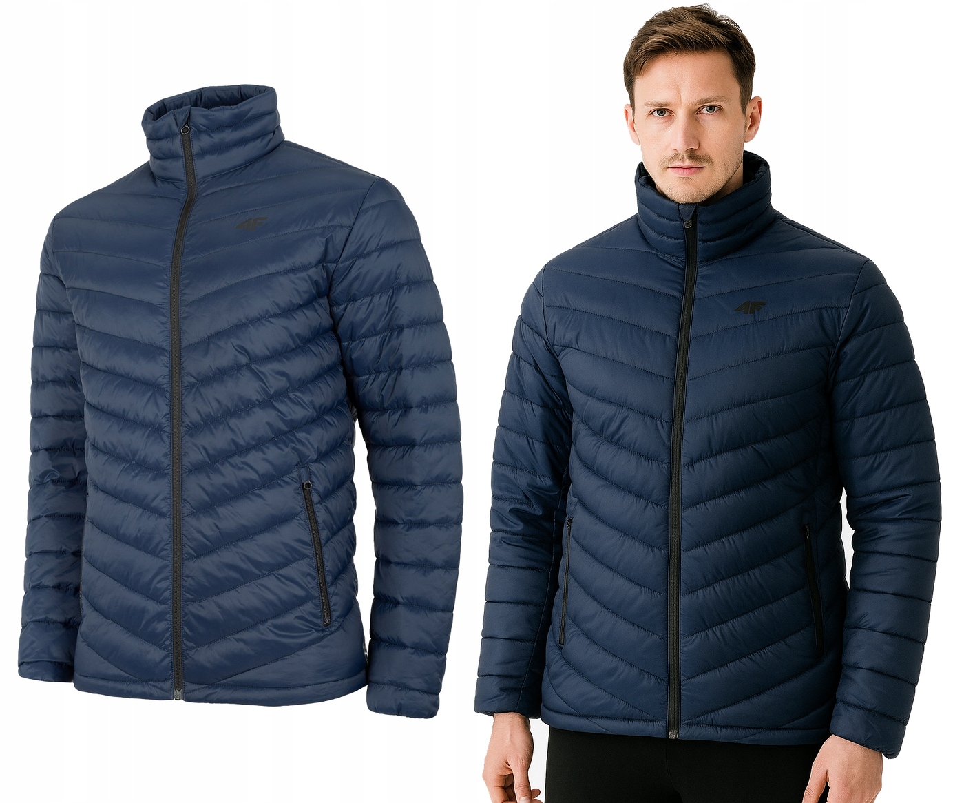 Pánská péřová bunda 4F KUMP003 prošívaná, tmavě modrá, velikost S