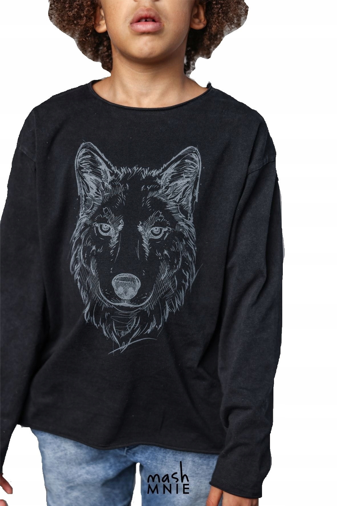 

Czarny t-shirt long z wilkiem Mash Mnie 116/122