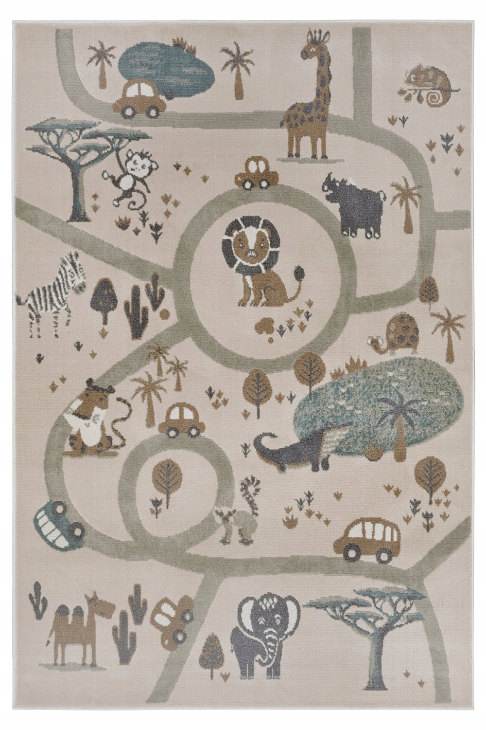 Koberec 120x170cm, béžové uličky, zvířátka safari