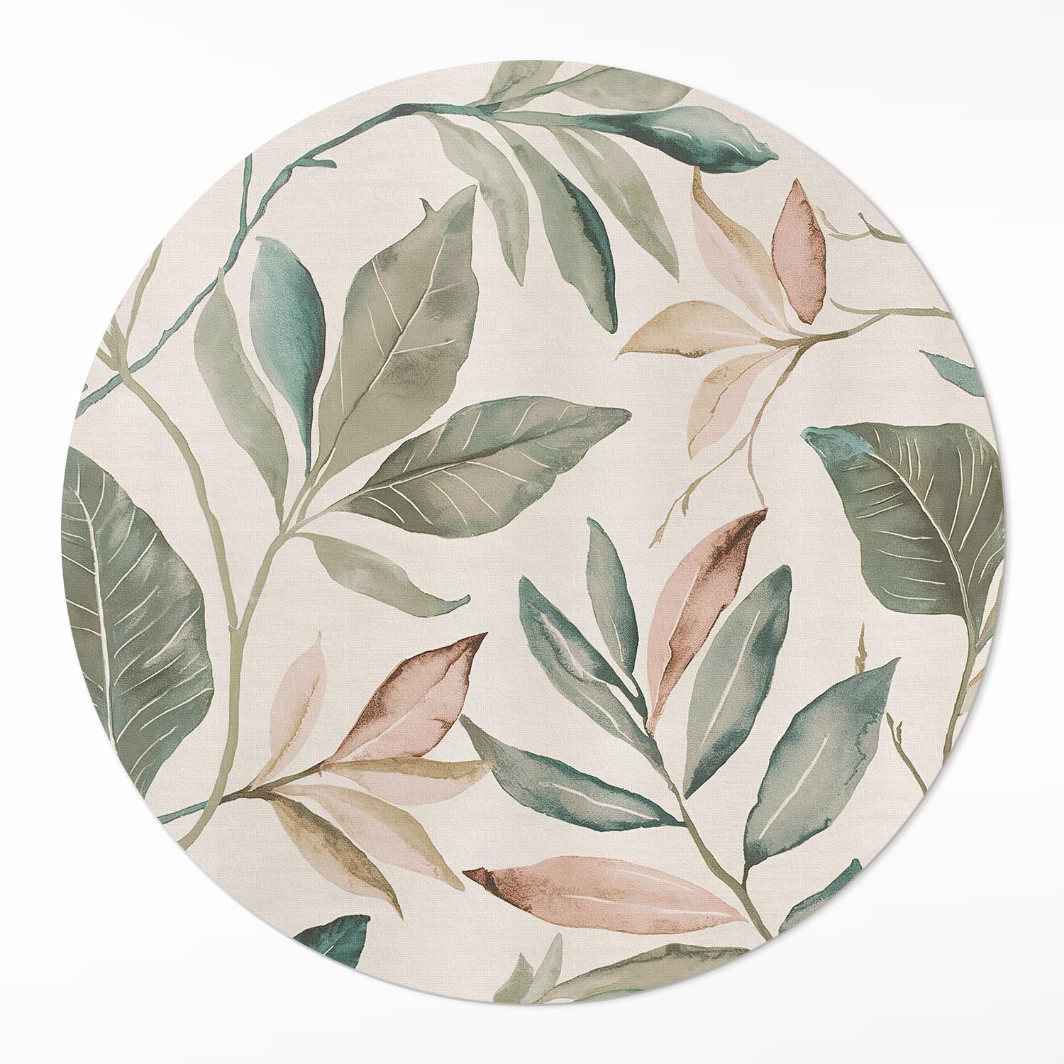 Vinylový Kulatý Koberec S Potiskem průměr 80 cm Jemné listy boho