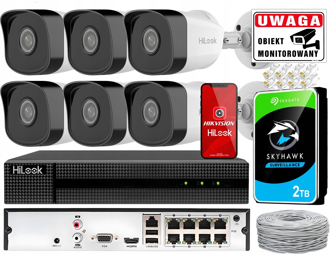 Venkovní monitorování 6 kamer Ip 5MPx IPCAM-B5 Hilook od Hikvision Hdd 2TB