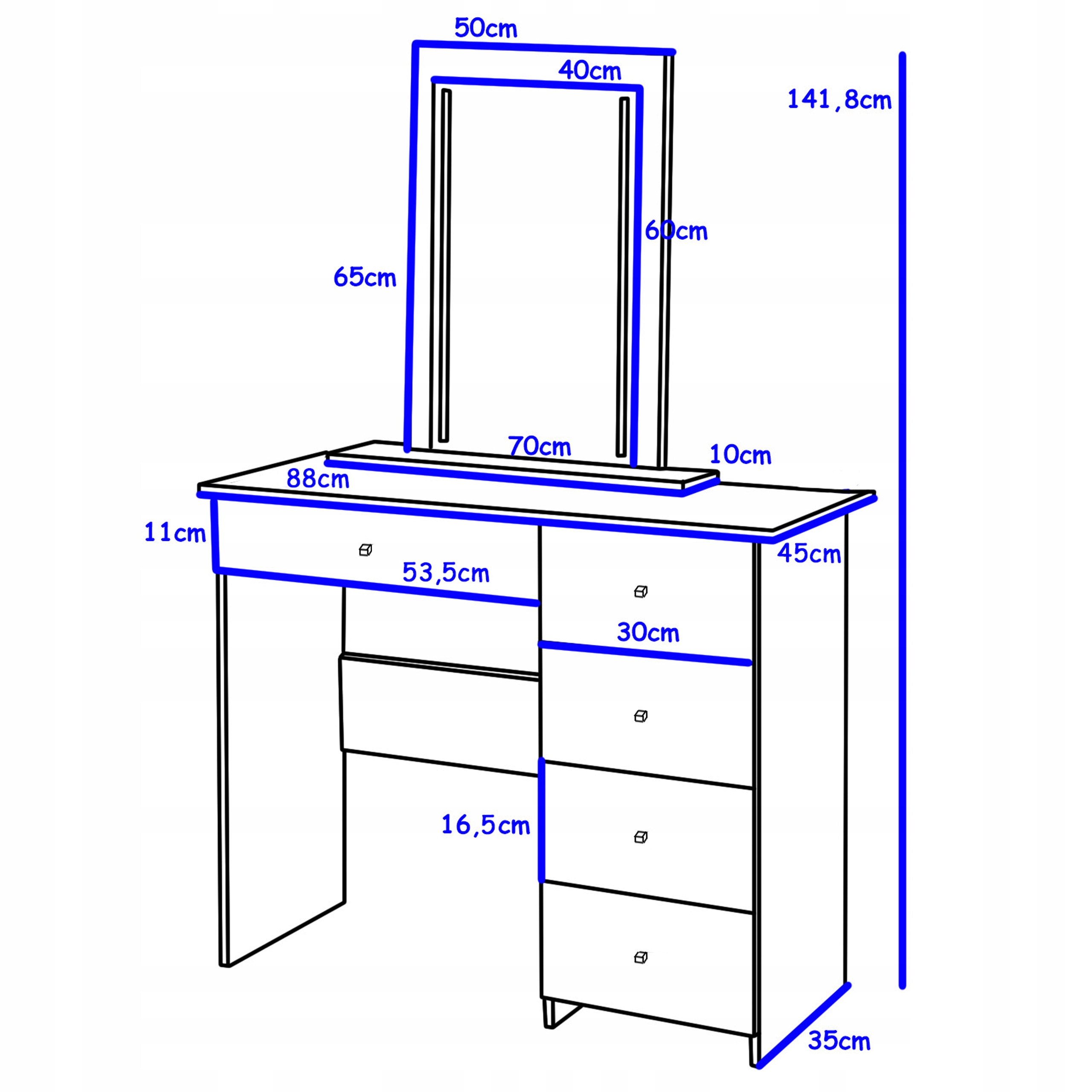 TOALETKA V BIAŁA KOSMETYCZNA Z OŚWIETLENIEM LED Wysokość mebla 141.8 cm