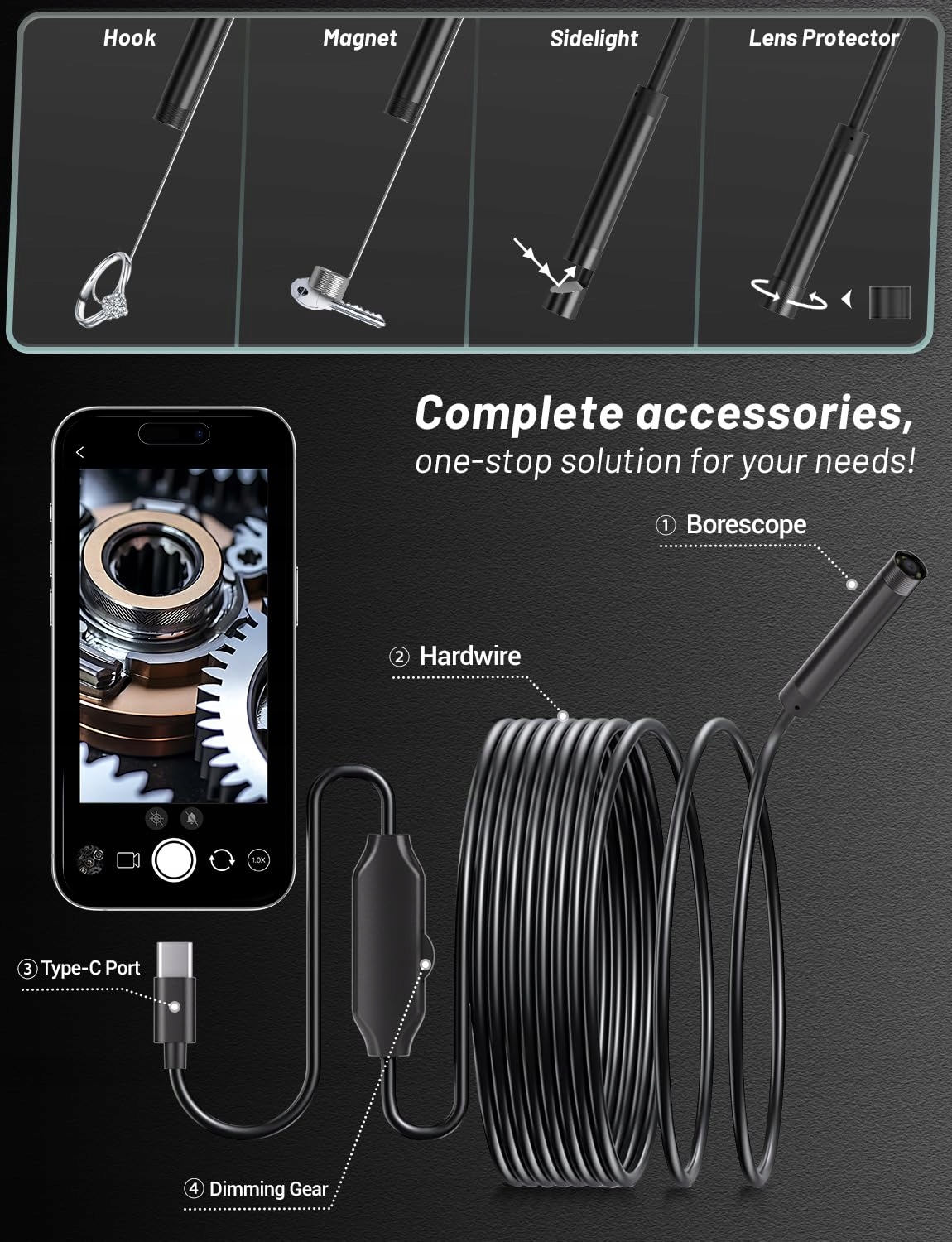 ENDOSKOPKAMERA HD 1920P 5M INSPEKCYJNA 8 LED IP67 TYP C ANDROID IOS — miniatura 4