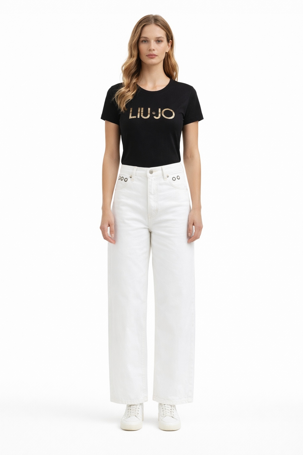 Liu Jo Bílé Dámské Rovné Kalhoty S Vysokým Pasem 29 I3C