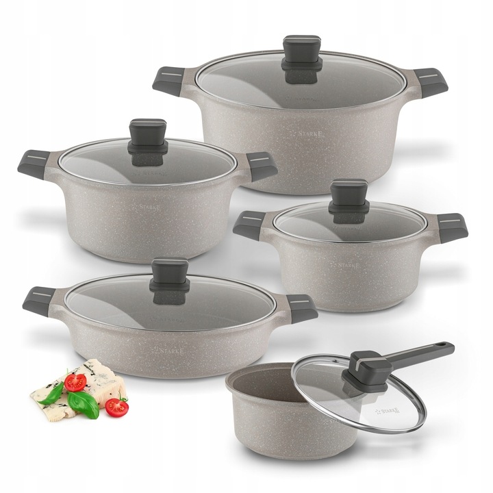 Sada 3x Hrniec Panvica Rajnica Indukcia Starke Pro Stoneware Marble 10 el.