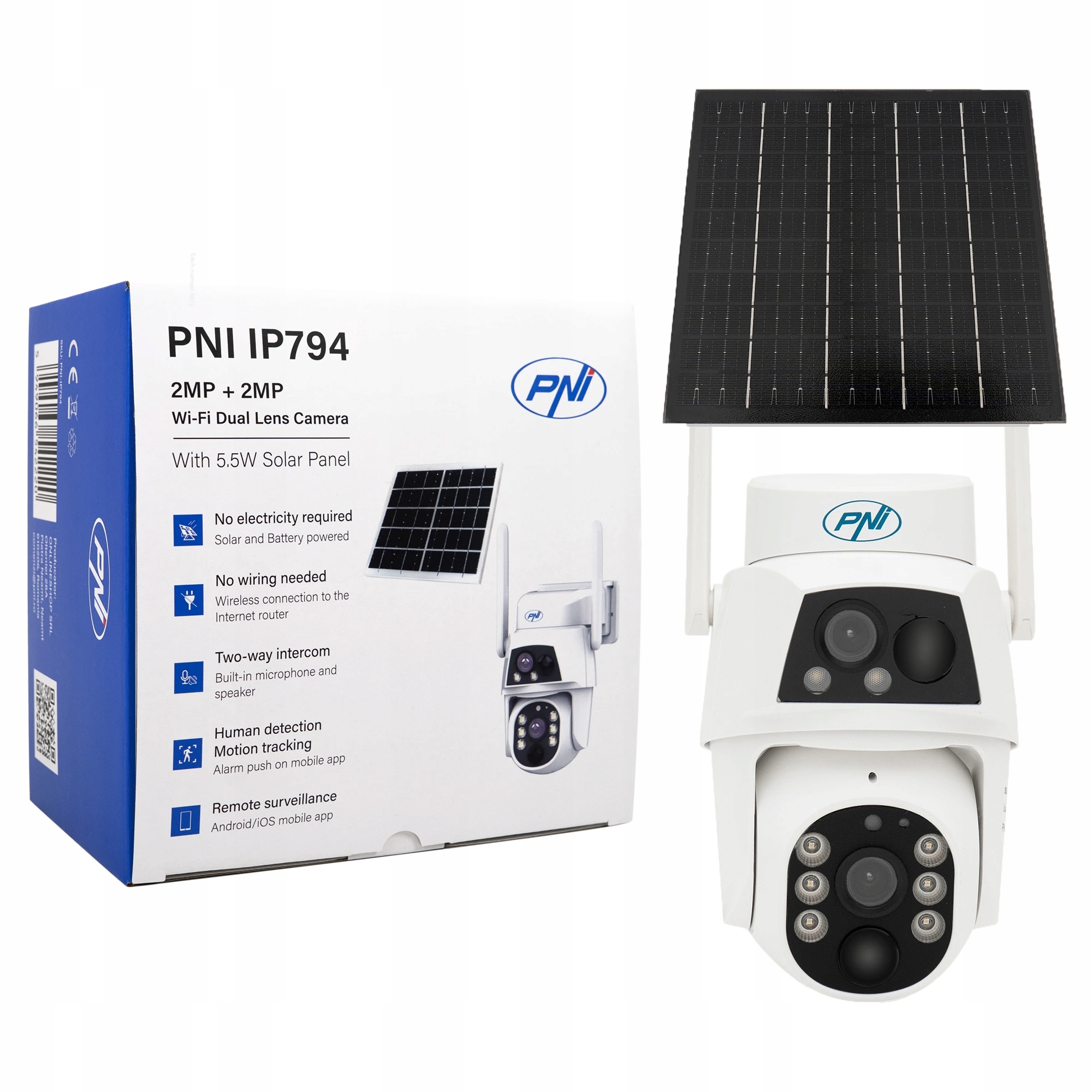 Pni IP794 video kamera s Wi-Fi, Ptz, duálny objektív 2MP 2MP, 5.5W solárn
