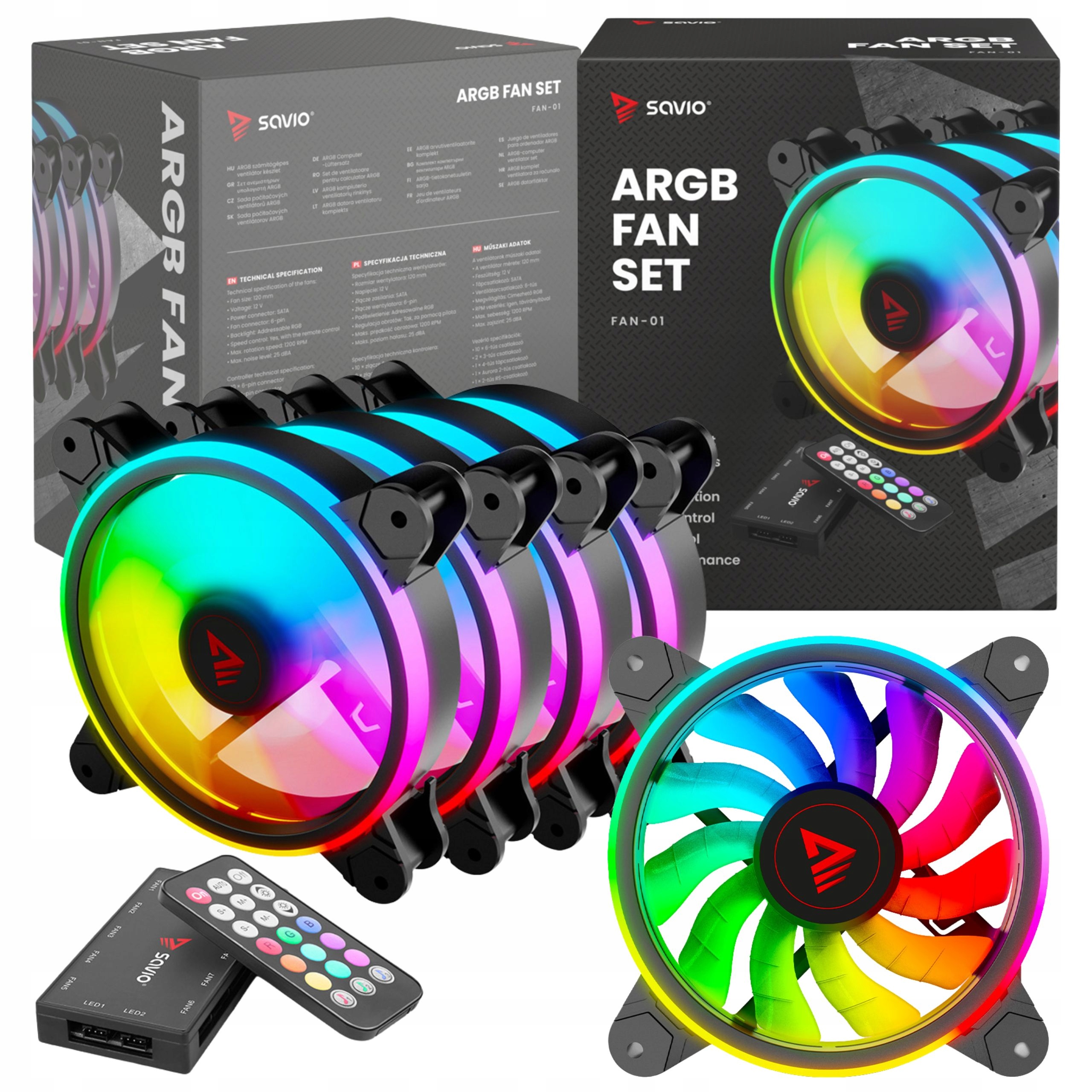 Ventilátor 4 ks x 120 mm Argb Savio FAN-01 Pilotní ovladač 12V 6-pin