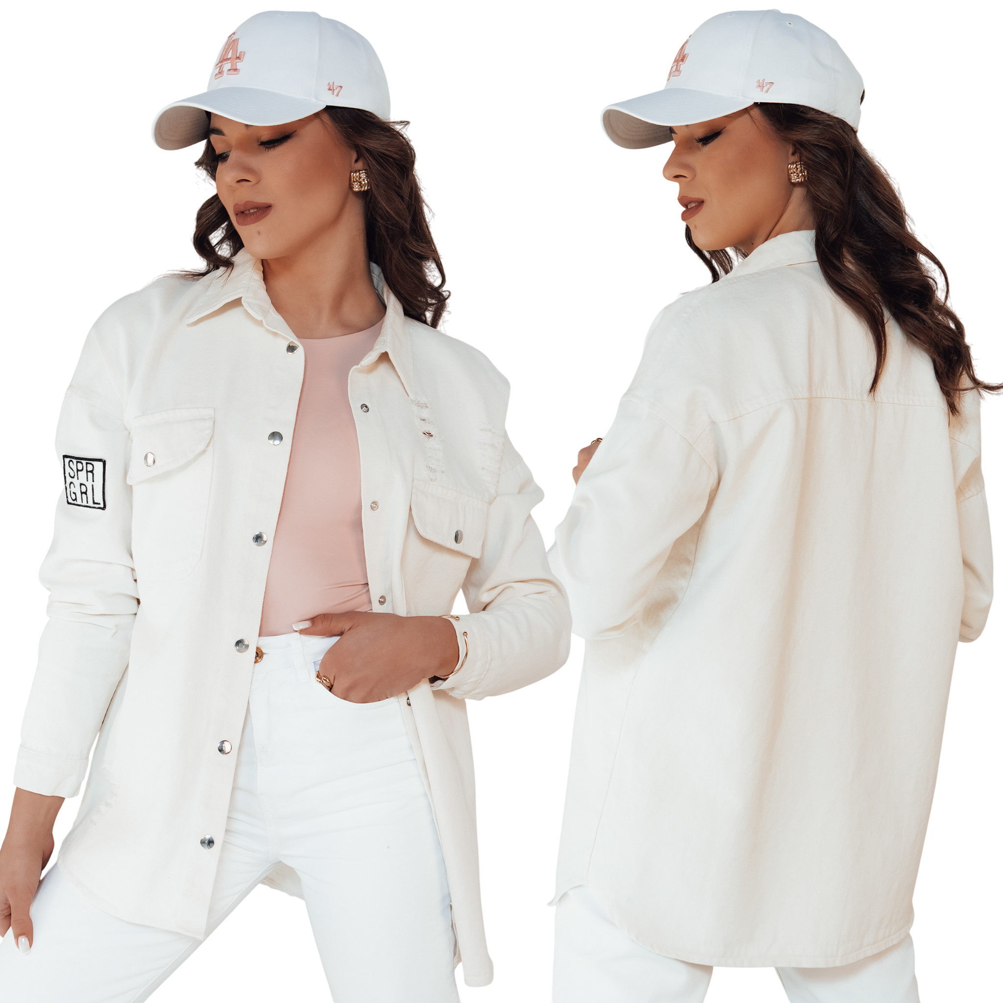 Kurtko koszula damska zapinana na napy jasnobeżowa TY4326 L