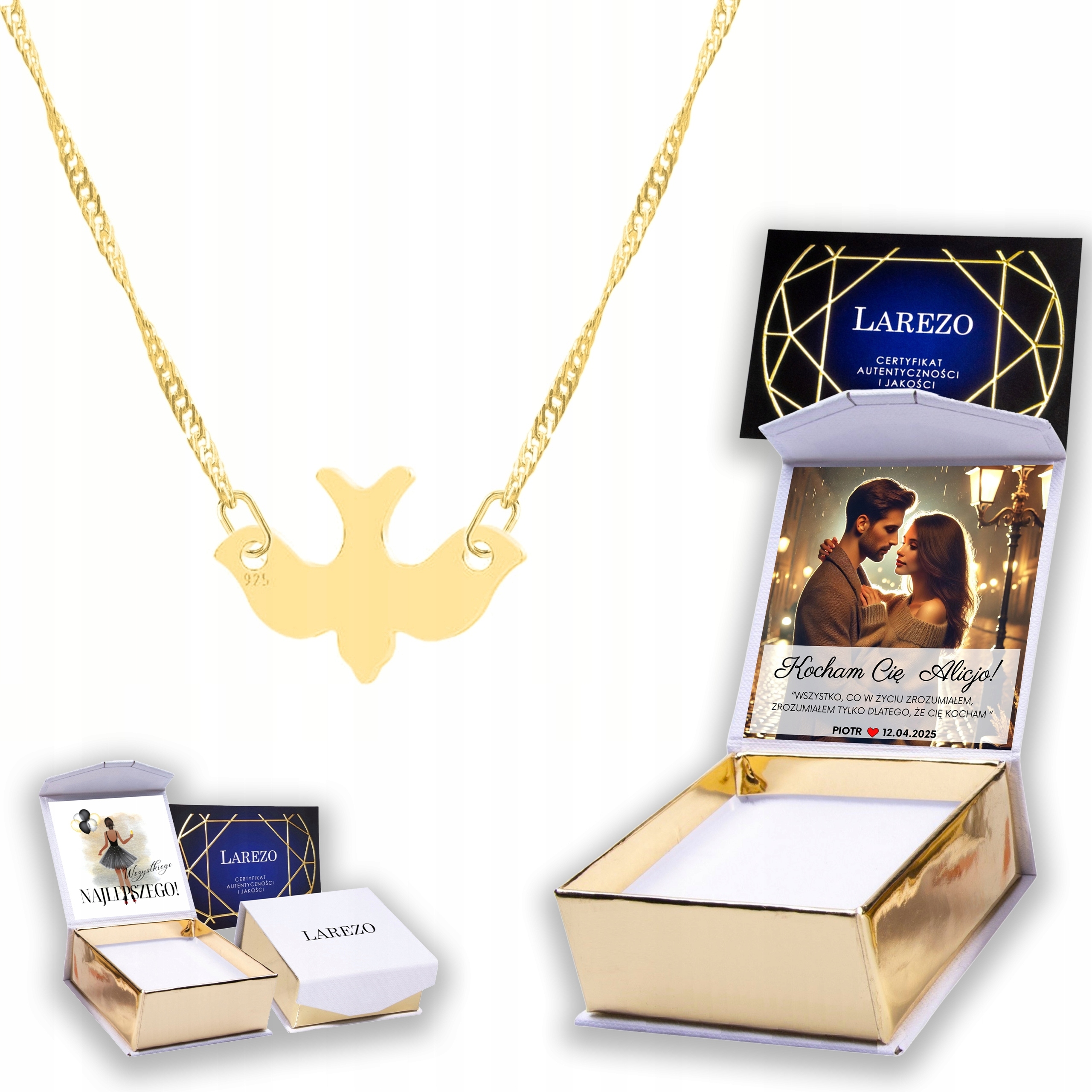 Zlatý náhrdelník 925 s ptáčkem Zvíře Ptáček Bird Přívěsek Potisk